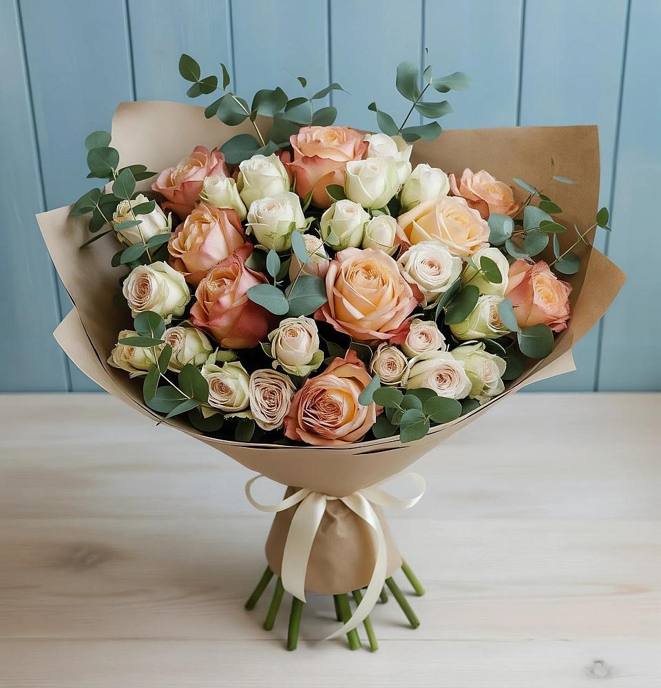 Букет цветов из: Альстромерии и Розы в Гурьевске Калининградской области