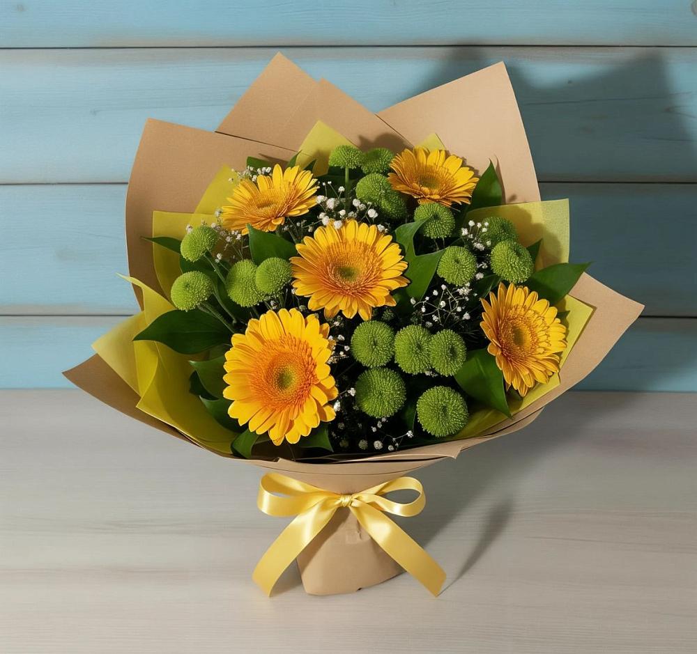 Букет цветов из: Герберы и Хризантемы в Гурьевске Калининградской области