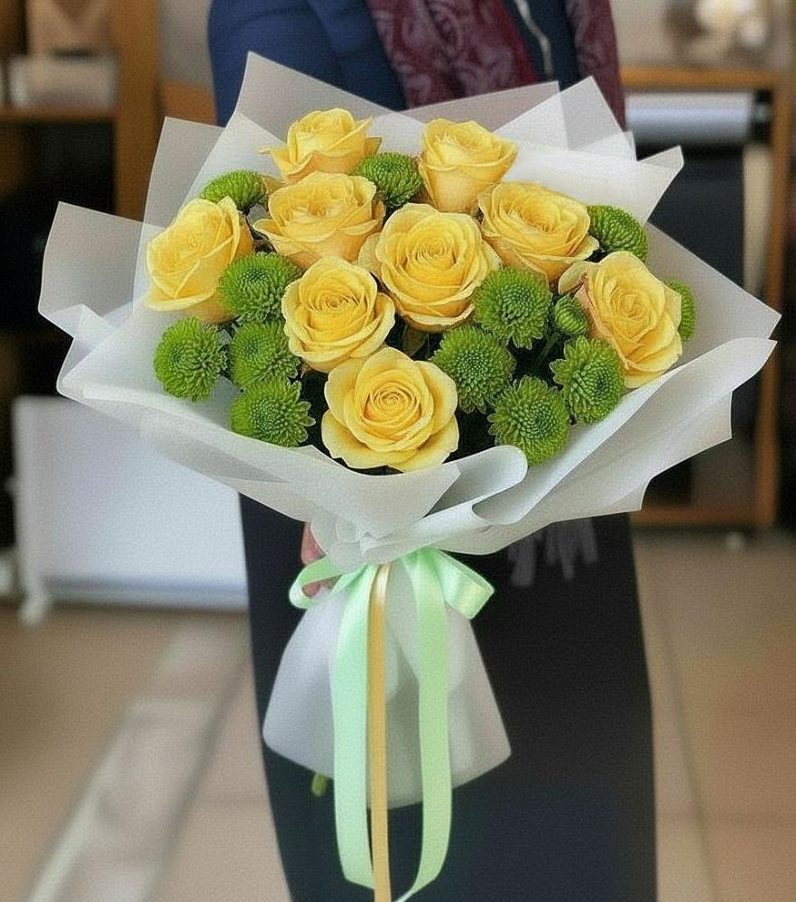 Букет цветов из: Хризантемы и Розы в Гурьевске Калининградской области