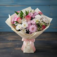 Букет цветов из:  Хризантемы, Альстромерии и Розы в Гурьевске Калининградской области