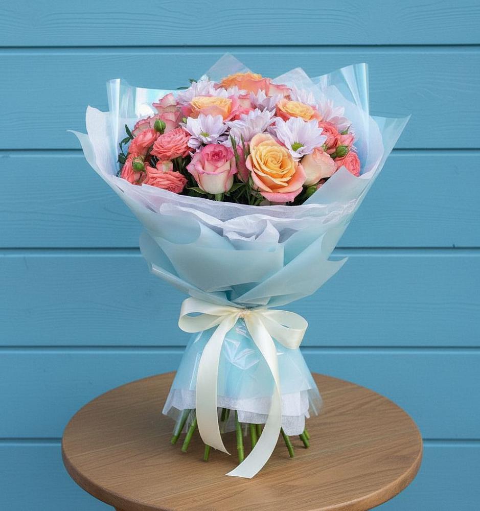 Букет цветов из: Хризантемы и Розы в Гурьевске Калининградской области