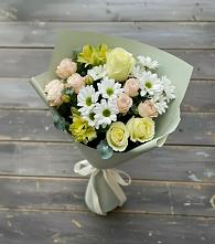 Букет цветов из:  Альстромерии, Розы и Хризантемы в Гурьевске Калининградской области